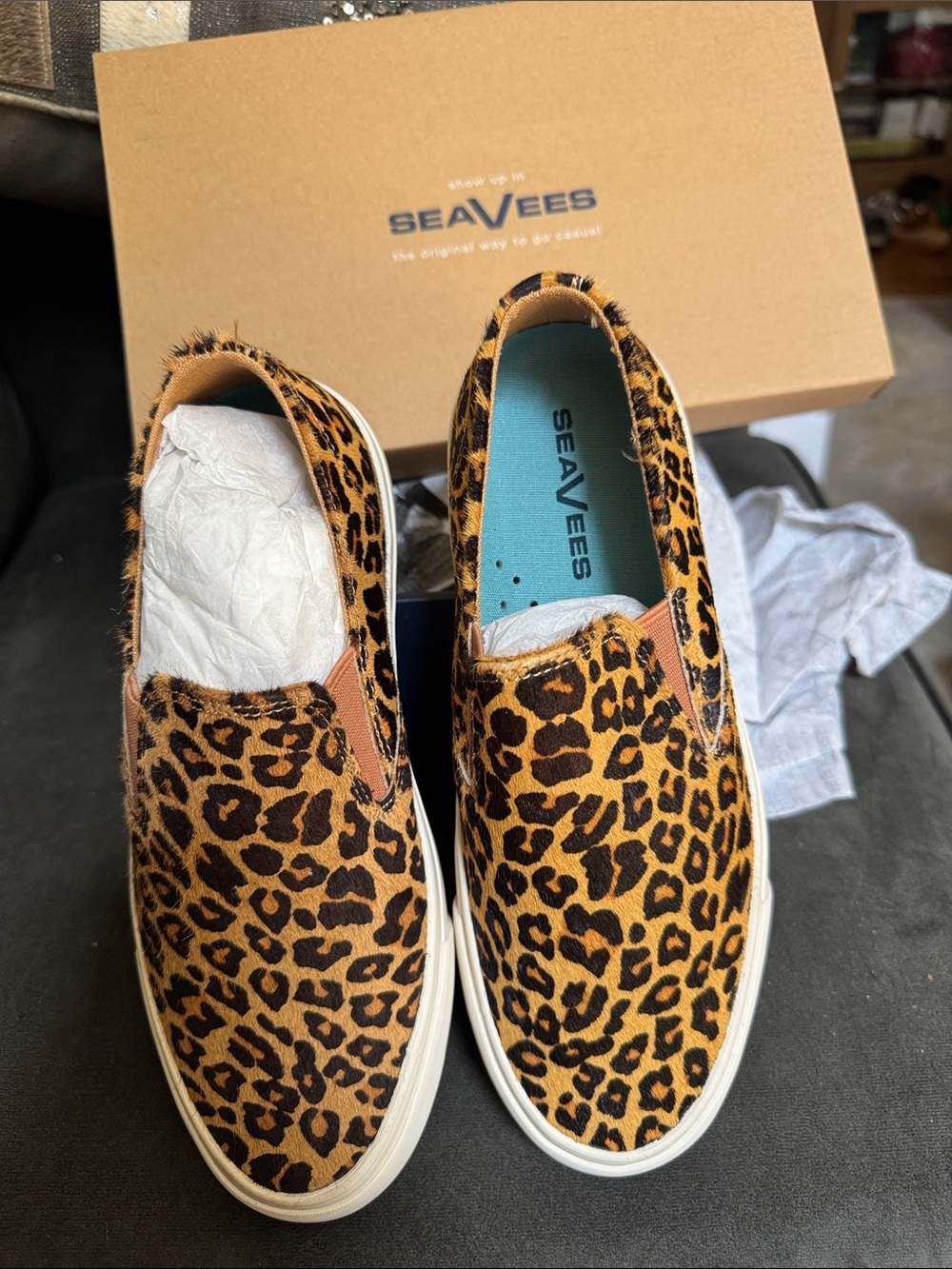 SeaVees Leopard-Print cowhide  Slip-On Sneakers in Brown and Black